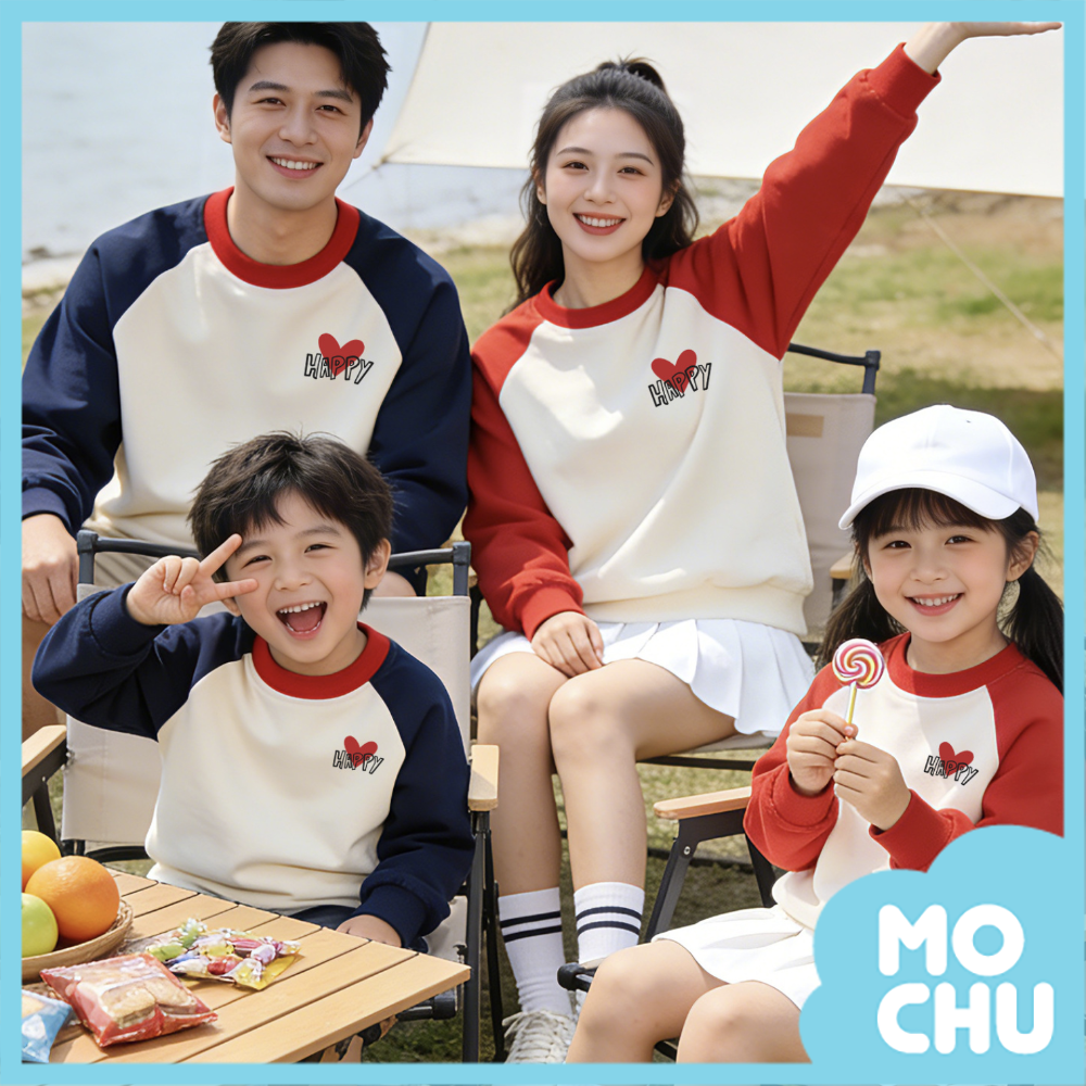 Happy紅心拼接袖親子上衣(三色)