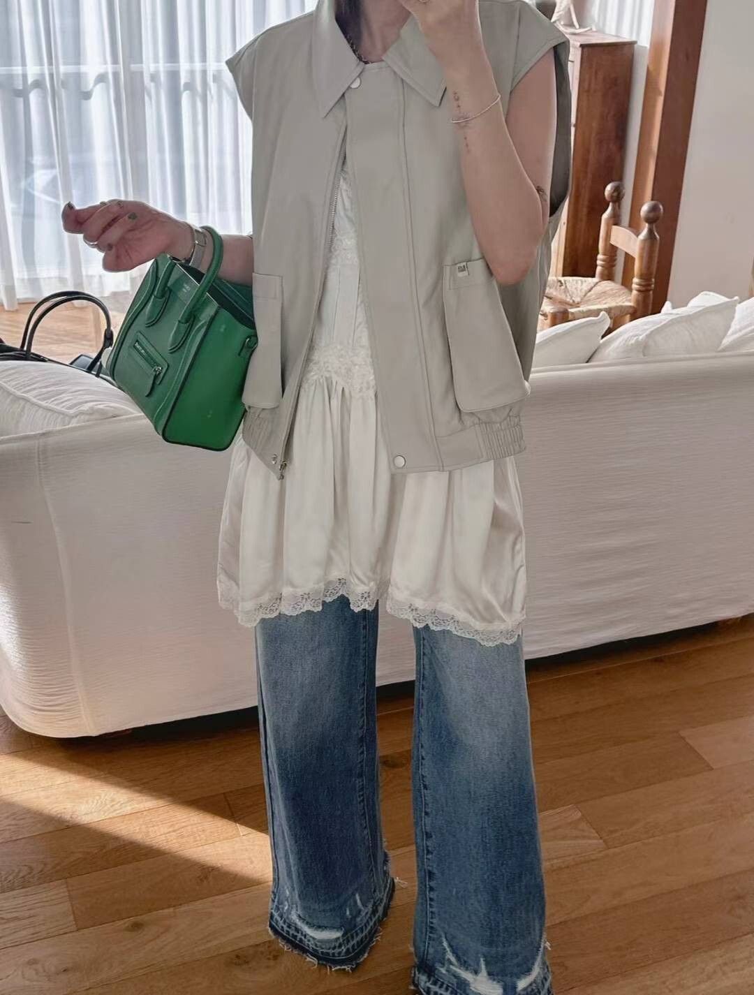 雙口袋皮革背心馬甲