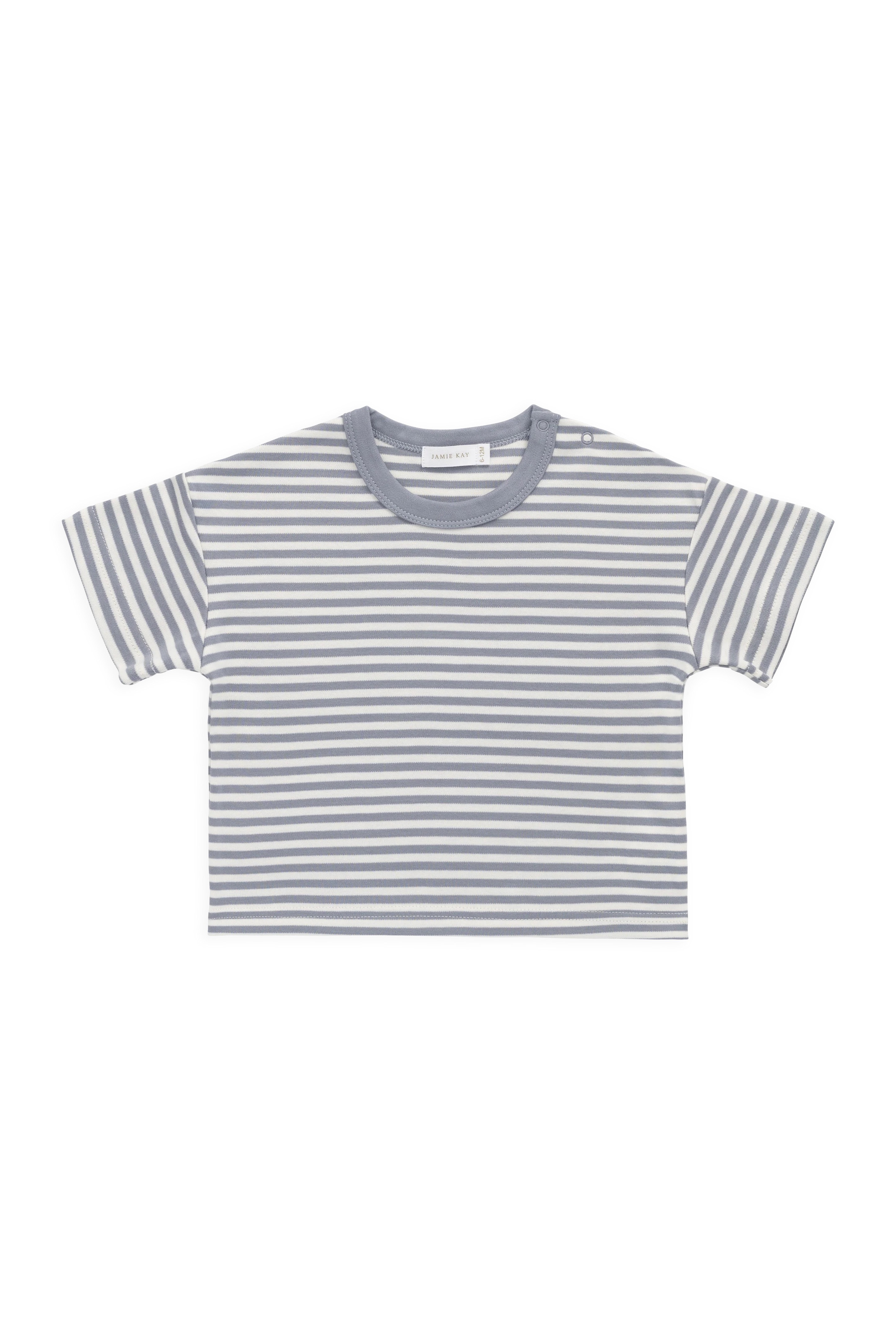 【預購】JAMIE KAY -Pima Cotton Wesley Tee - Narrow Stripe Dawn（Cloud）
