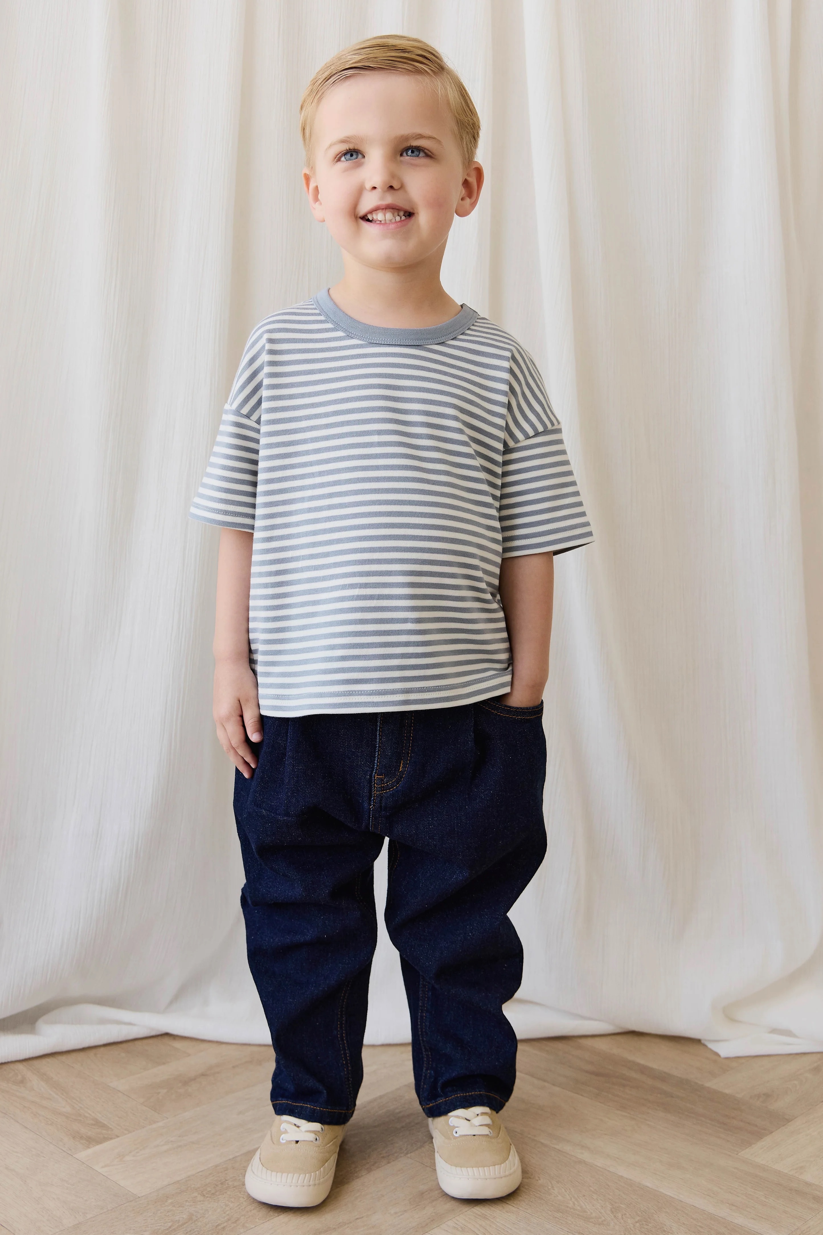 【預購】JAMIE KAY -Pima Cotton Wesley Tee - Narrow Stripe Dawn（Cloud）