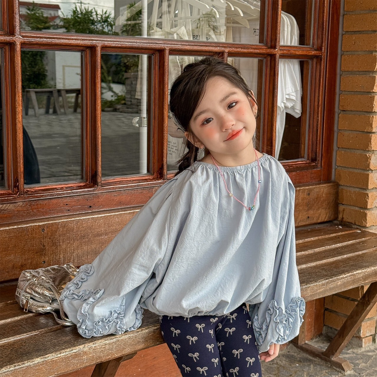 兩色ᝰ 跑咖小女孩花邊上衣