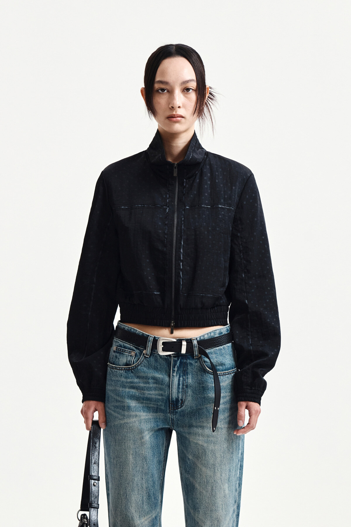 LOGO刺繡短版飛行外套 深黑色