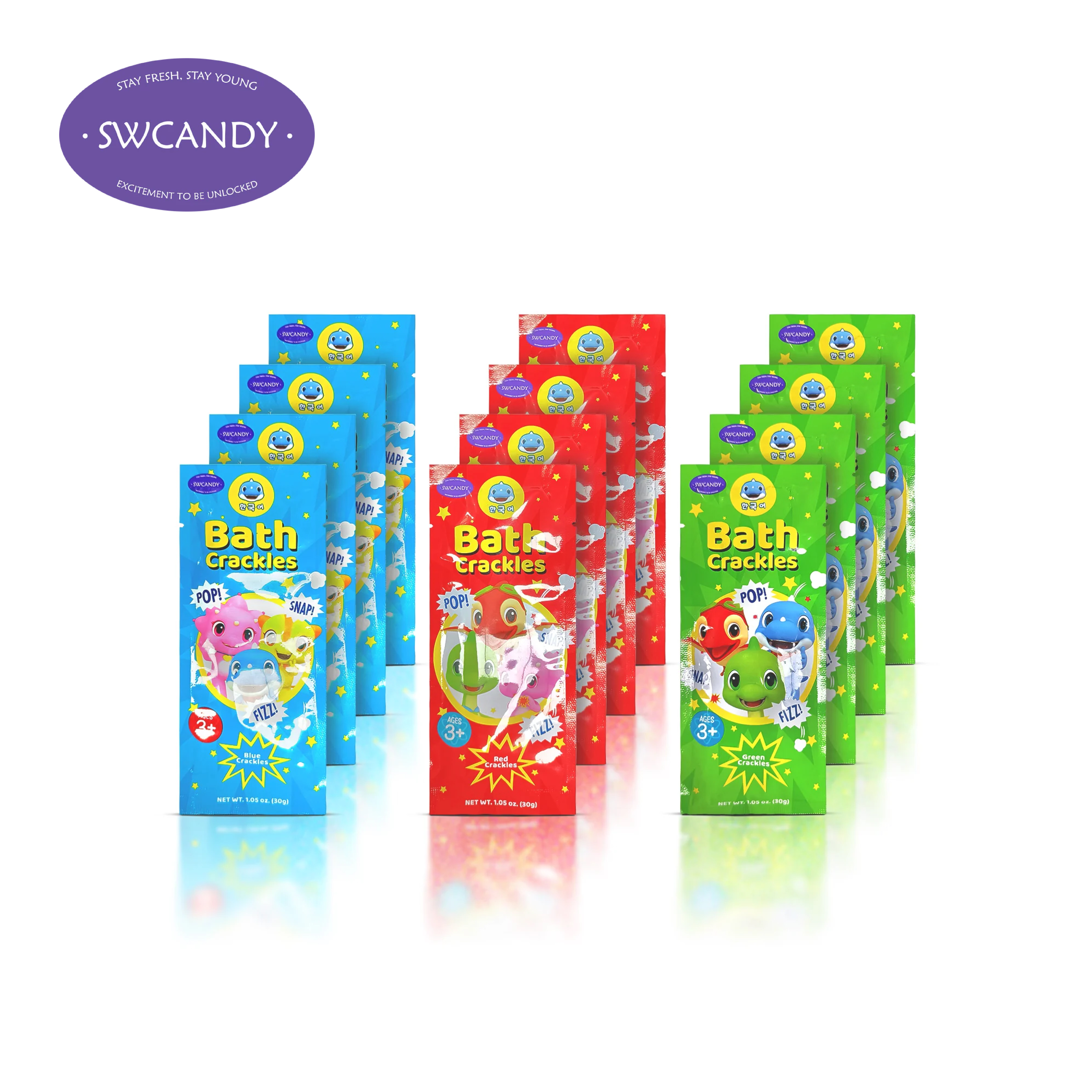 SWCANDY Popping Bath Crackles - Set of 12 Fun and Vibrant Bath Fizzy Crystals