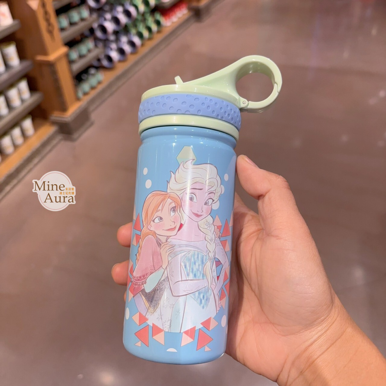 艾莎 Elsa 安娜Anna 圖案 扣環設計 不鏽鋼 隨身水壺 冰雪奇緣 Frozen -上海迪士尼樂園