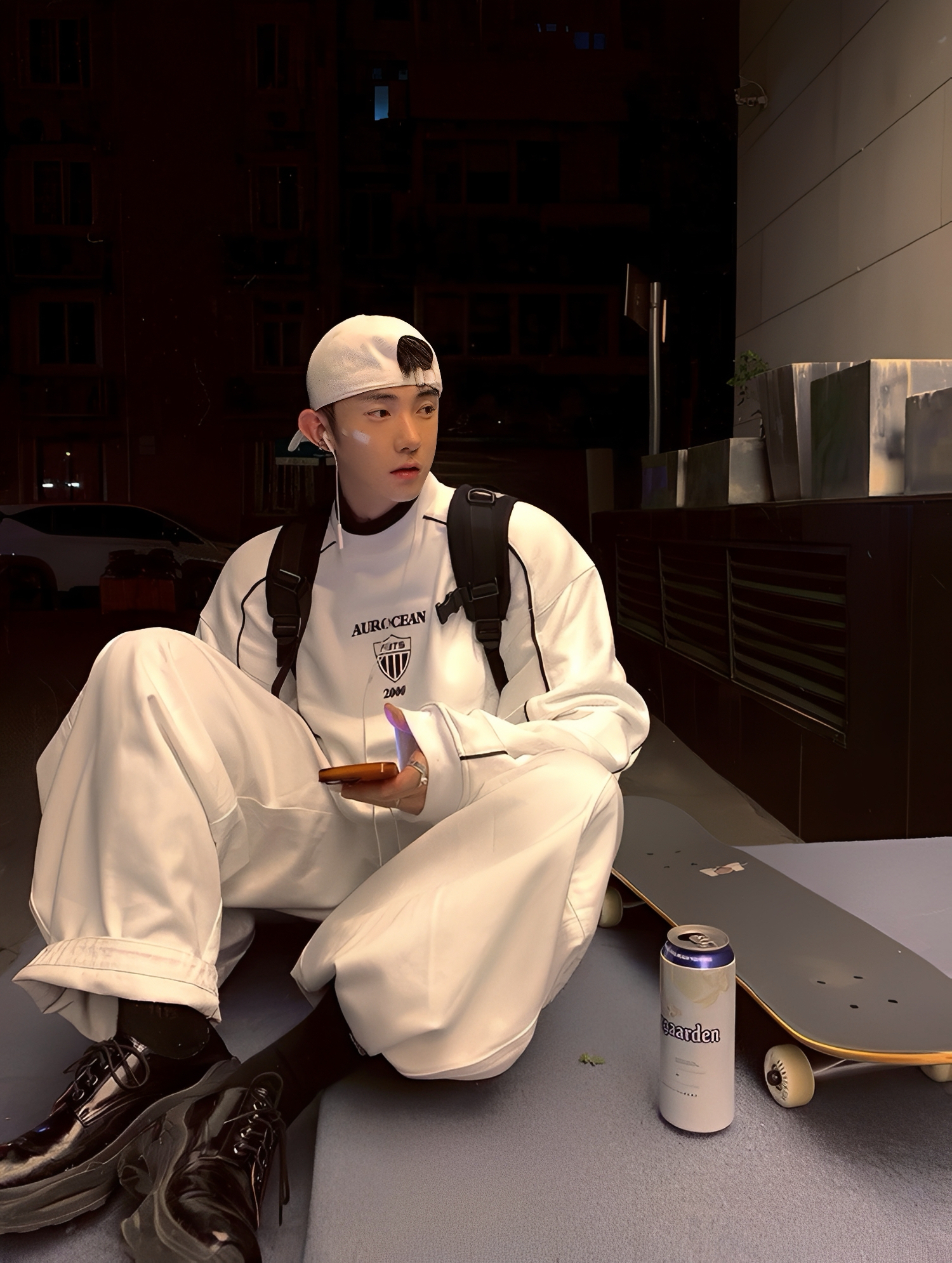 AUROCEAN 刺繡 滾線 雙色 長袖 大學T