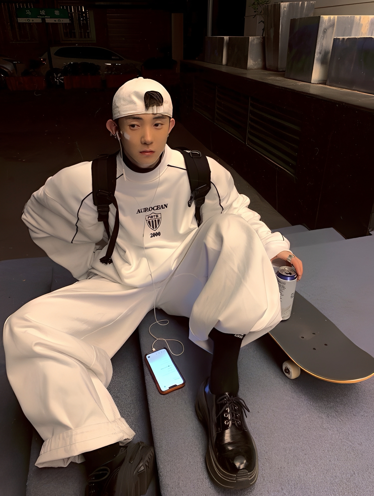 AUROCEAN 刺繡 滾線 雙色 長袖 大學T