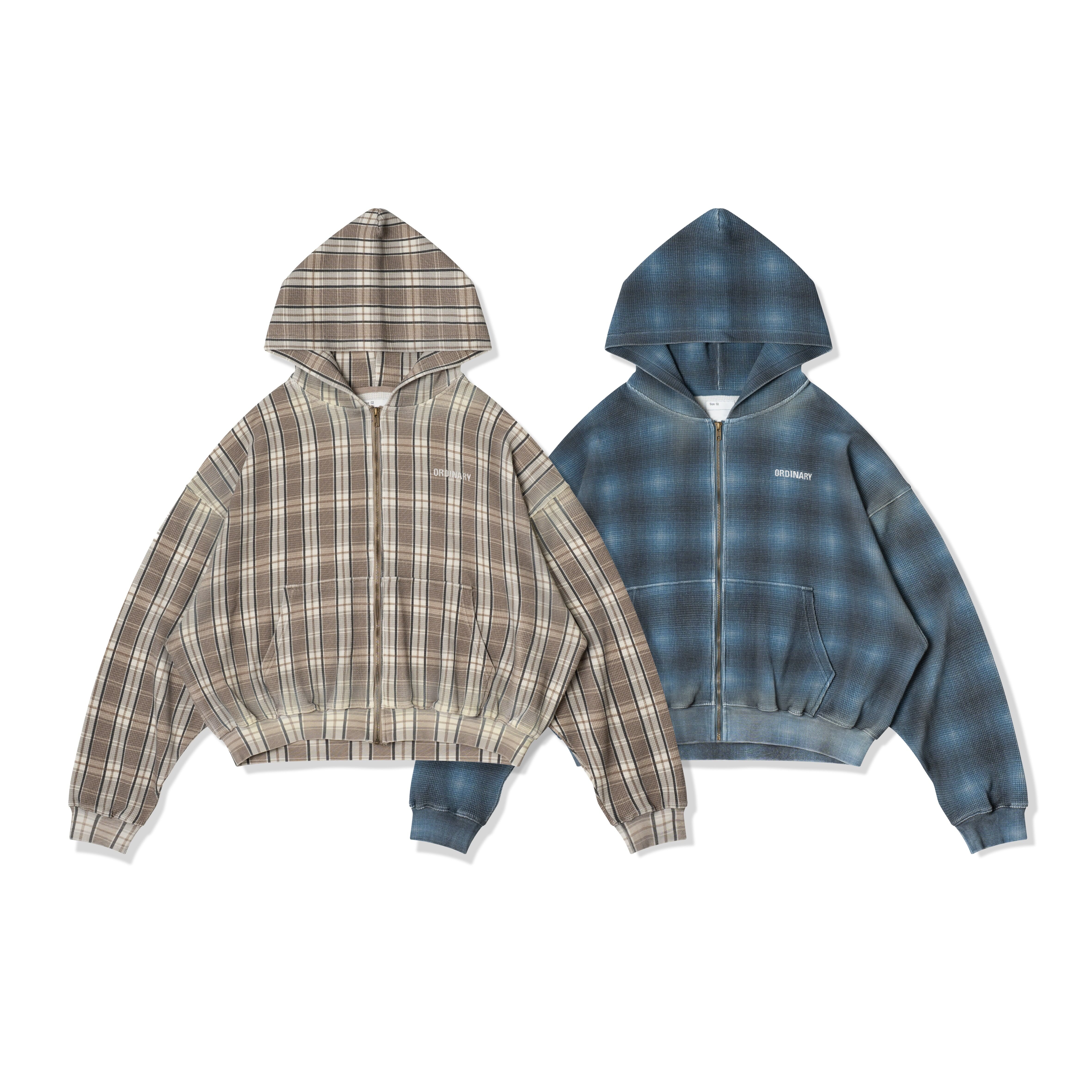 【車庫服飾】ORDINARY WASHED PLAID ZIP HOODIE
