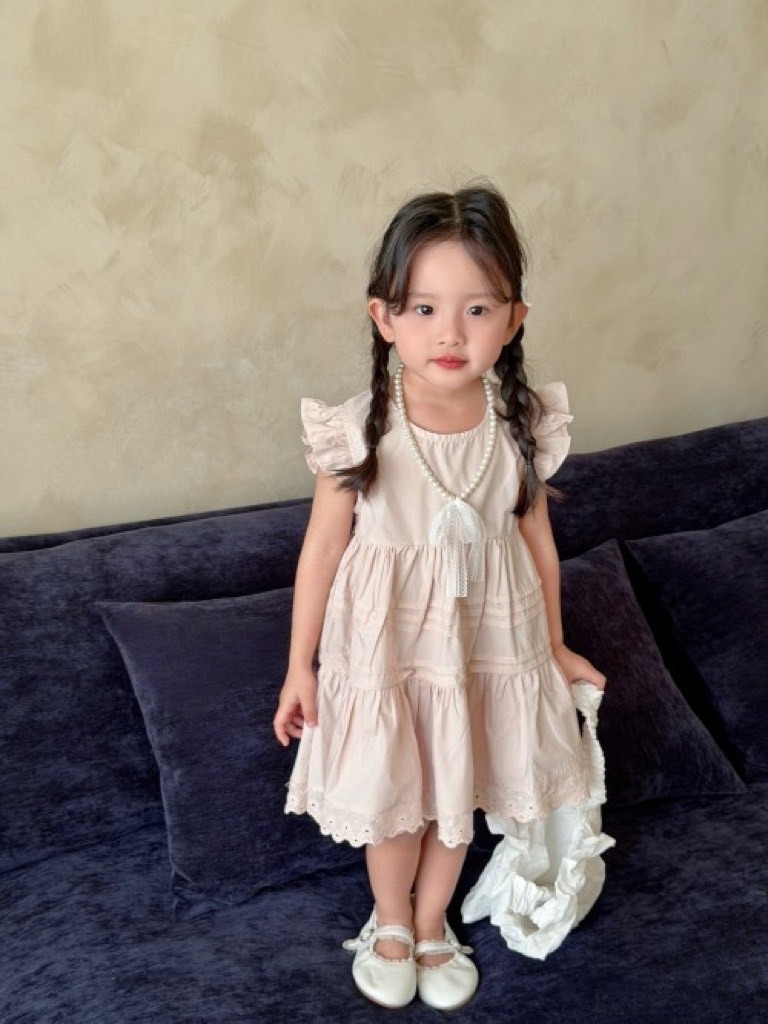 荷葉袖公主洋裝|含項鍊