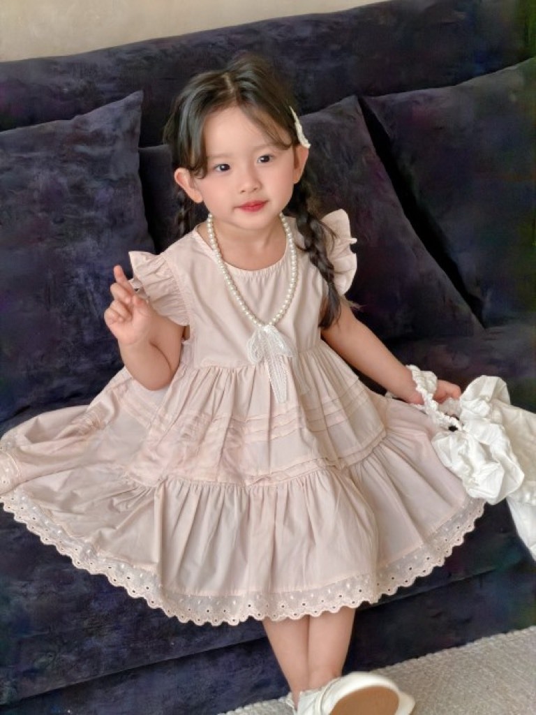 荷葉袖公主洋裝|含項鍊