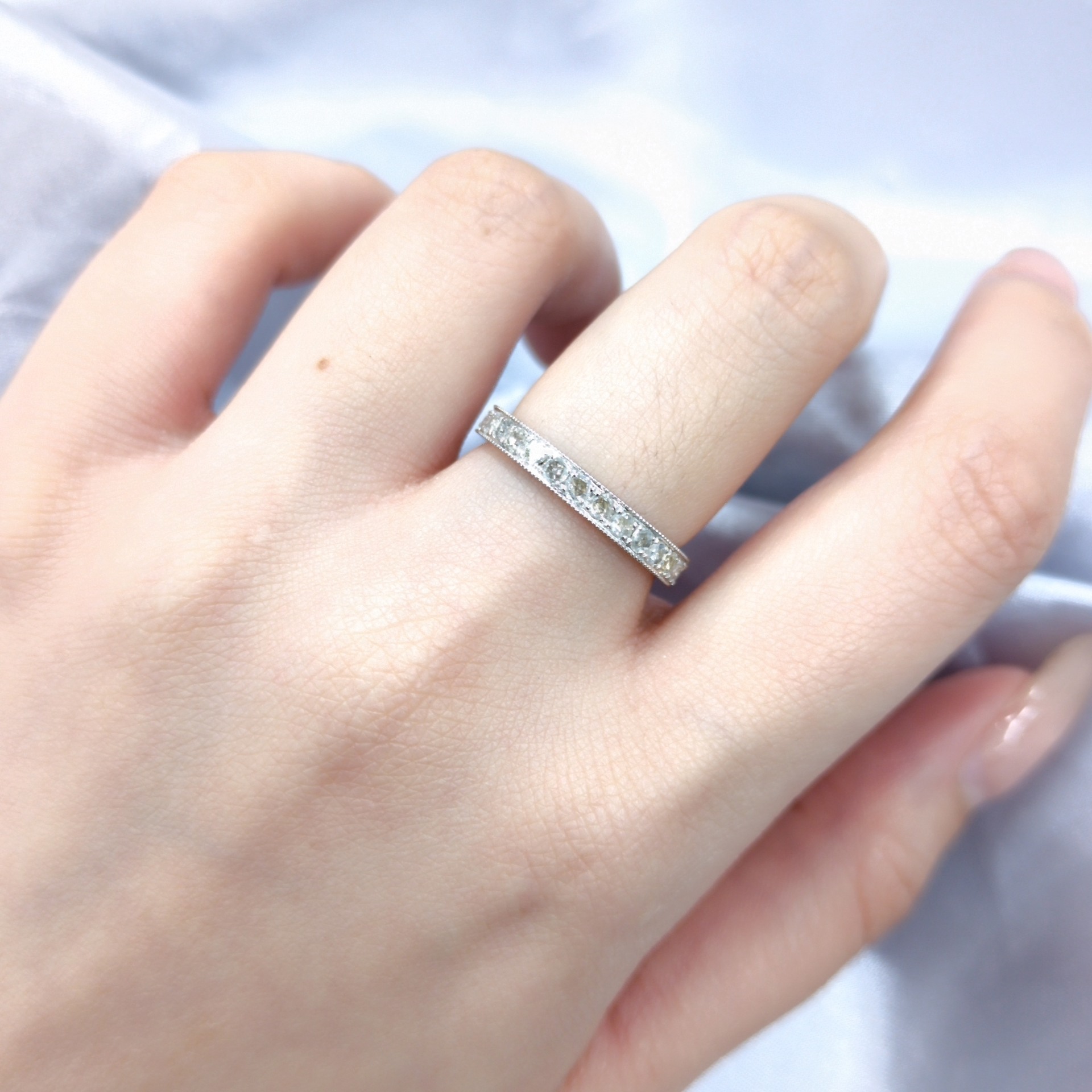 全新18K白金64份鑽石全圈戒指