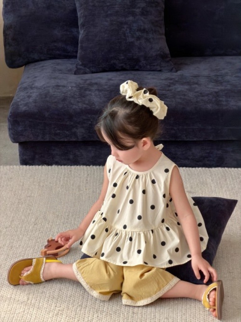 無袖圓點套裝|含髮飾