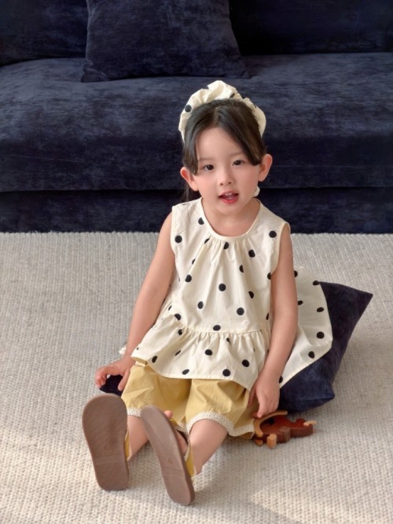 無袖圓點套裝|含髮飾