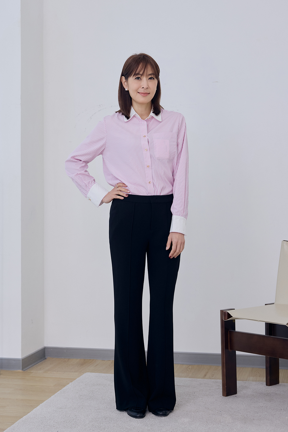 CH聯名系列-職場女神三醋酸喇叭西裝褲