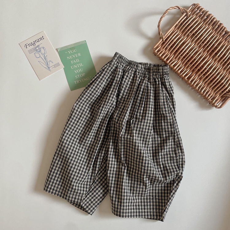 寬鬆小黑白格休閒褲