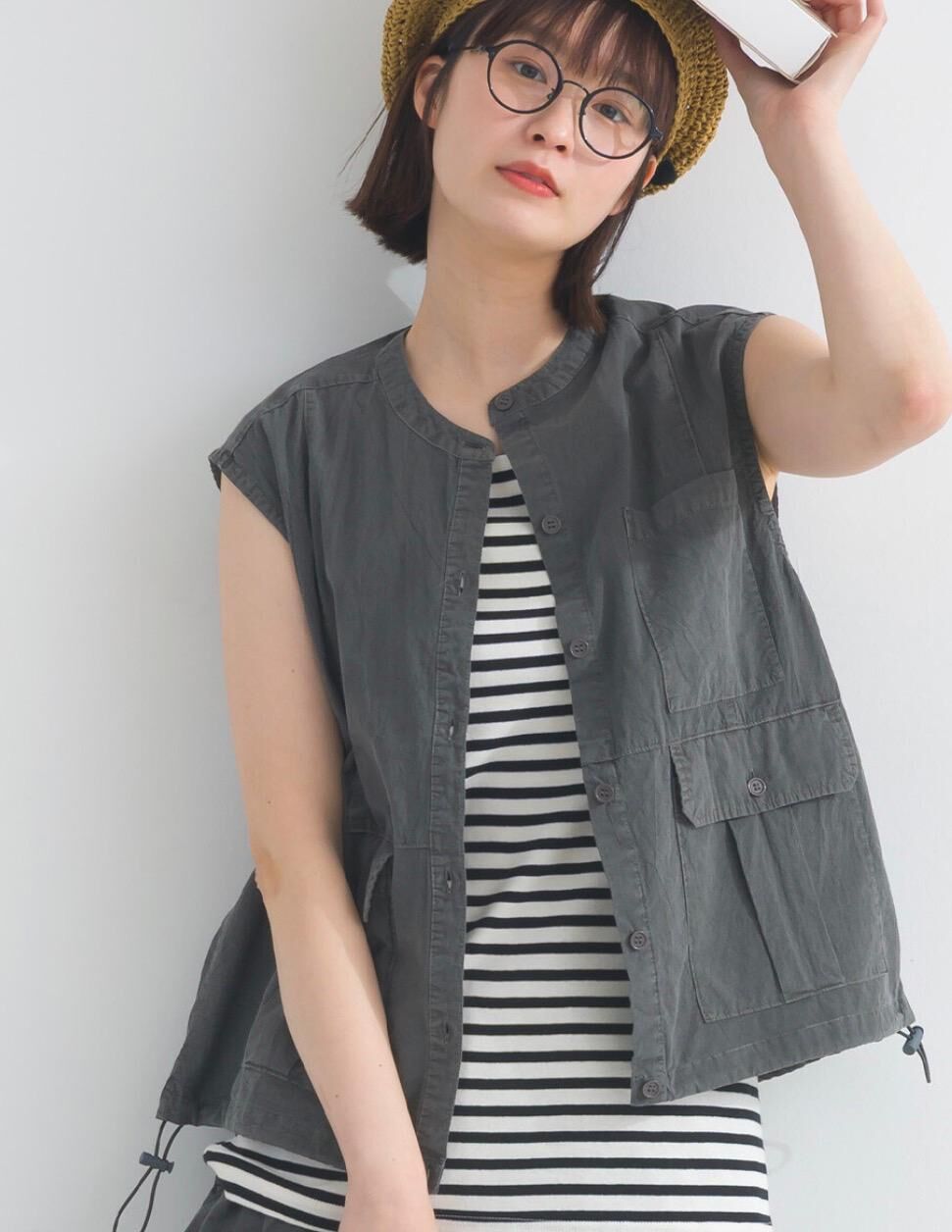 【預購】JN021304 LUPILIEN 水洗棉質多口袋抽繩背心