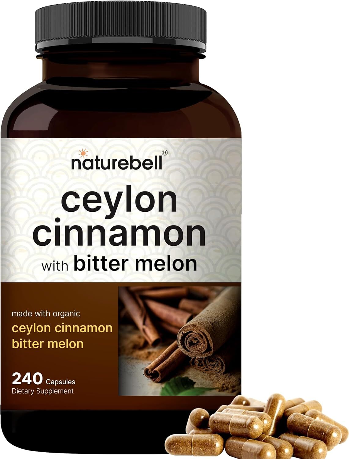 NatureBell Ceylon Cinnamon with Bitter Melon 450mg 240 Capsules