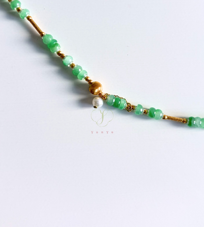 18K緬料翡翠配珍珠