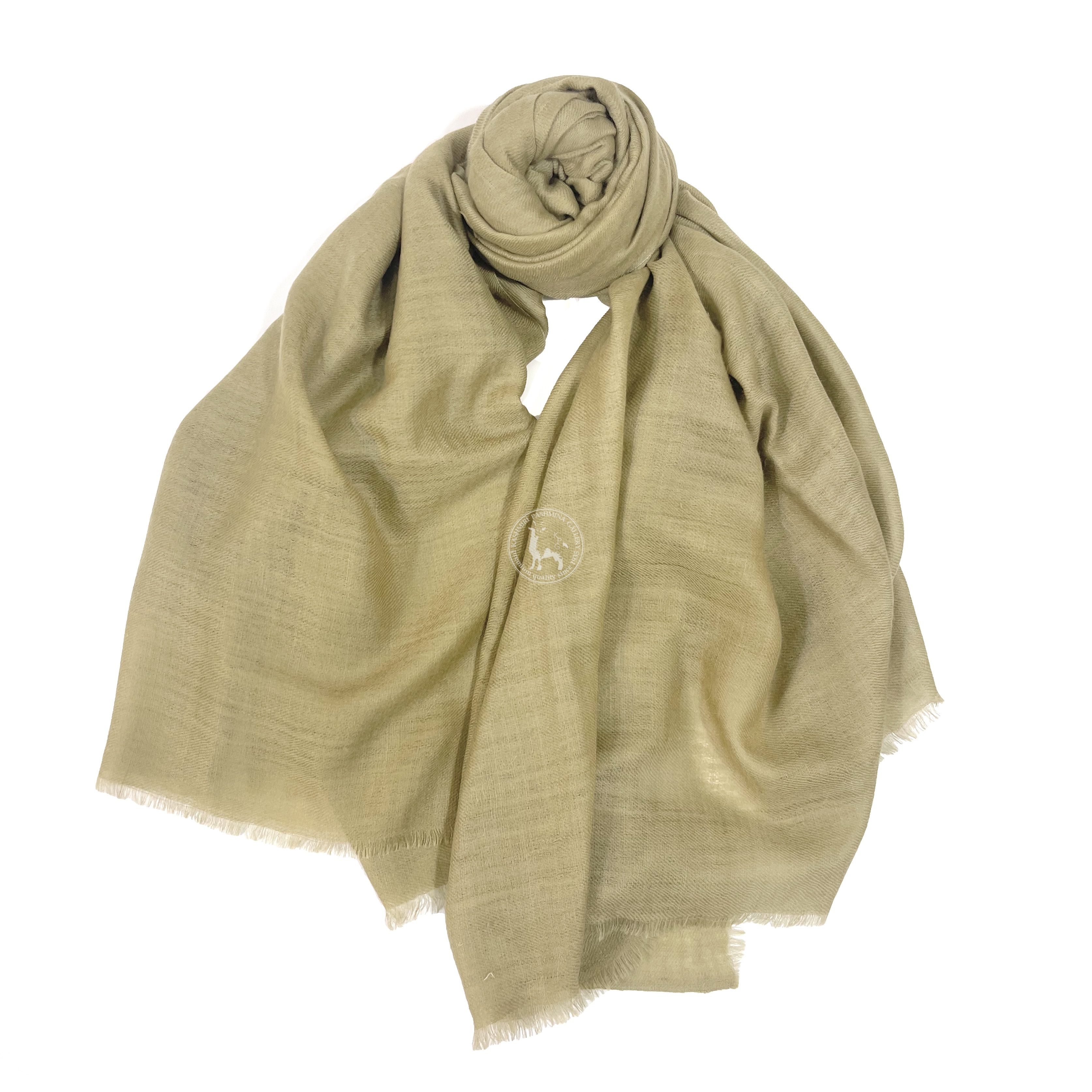 卡其色喀什米爾四層手工編織羊絨圍巾