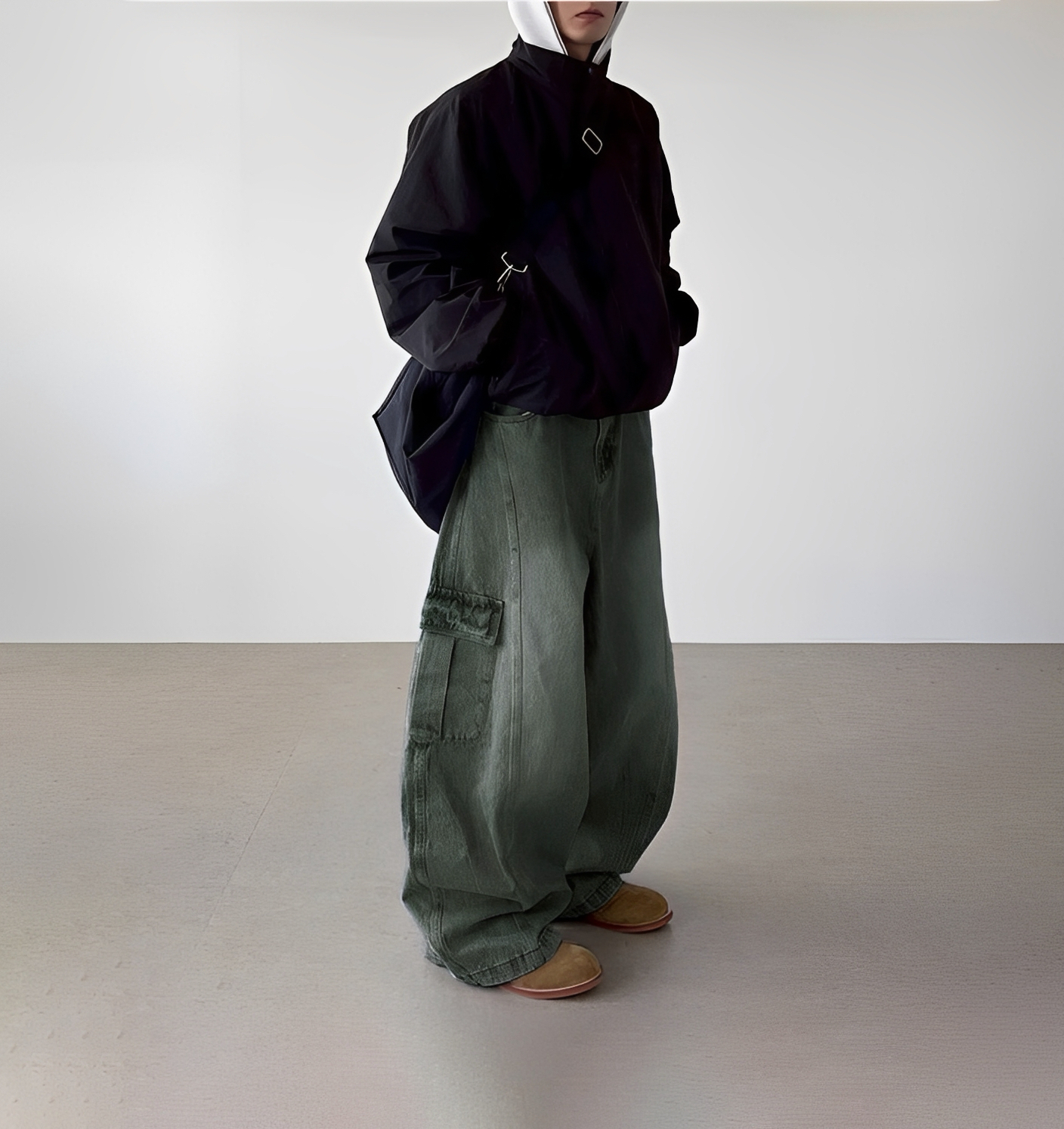 2色 刷白 仿舊 廓形 水洗 彎刀 牛仔 長褲 彎刀褲