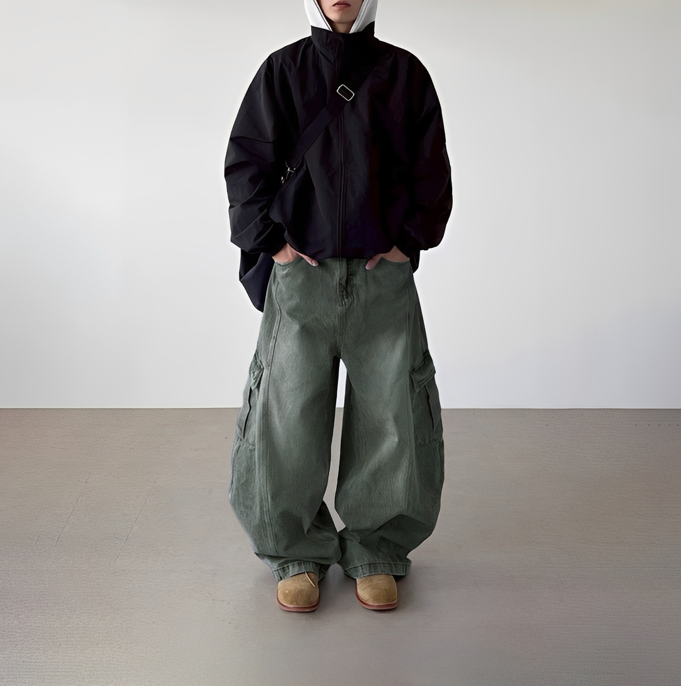 2色 刷白 仿舊 廓形 水洗 彎刀 牛仔 長褲 彎刀褲