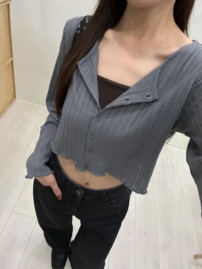 鬆餅格紋排釦上衣附髮圈