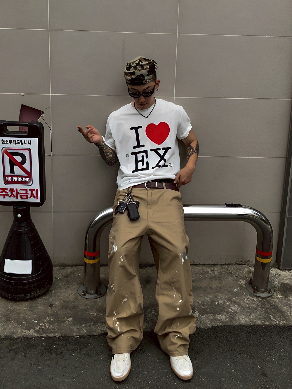 BOXY 雙色 純棉 愛心 寬短 短袖