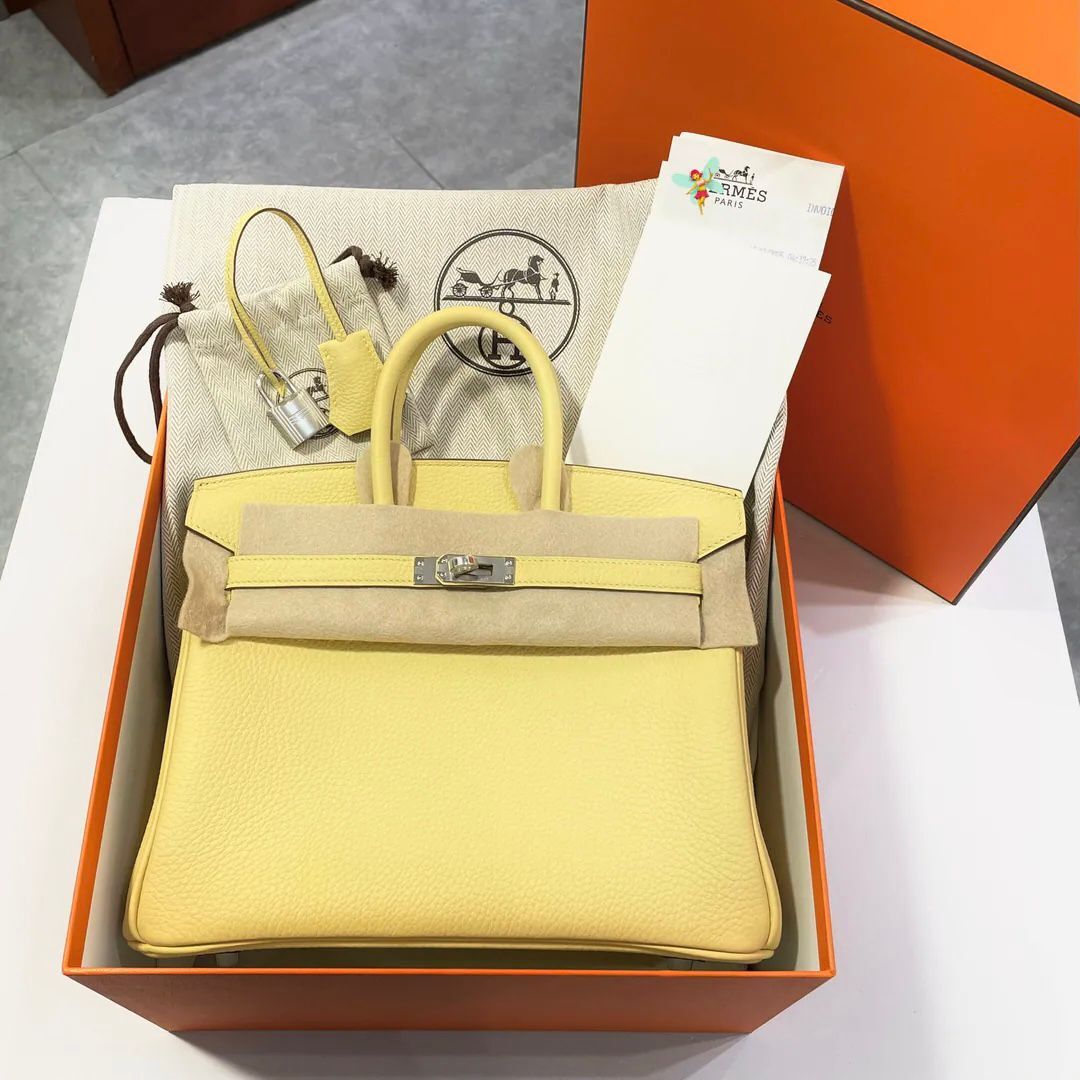 K刻!!! 新鮮單~全新BIRKIN 25, 小雞黃Togo皮,銀扣 1Z/JAUNE POUSSIN H041344CK1Z #B25, 柏金包, #BRAND NEW #香榭站正品