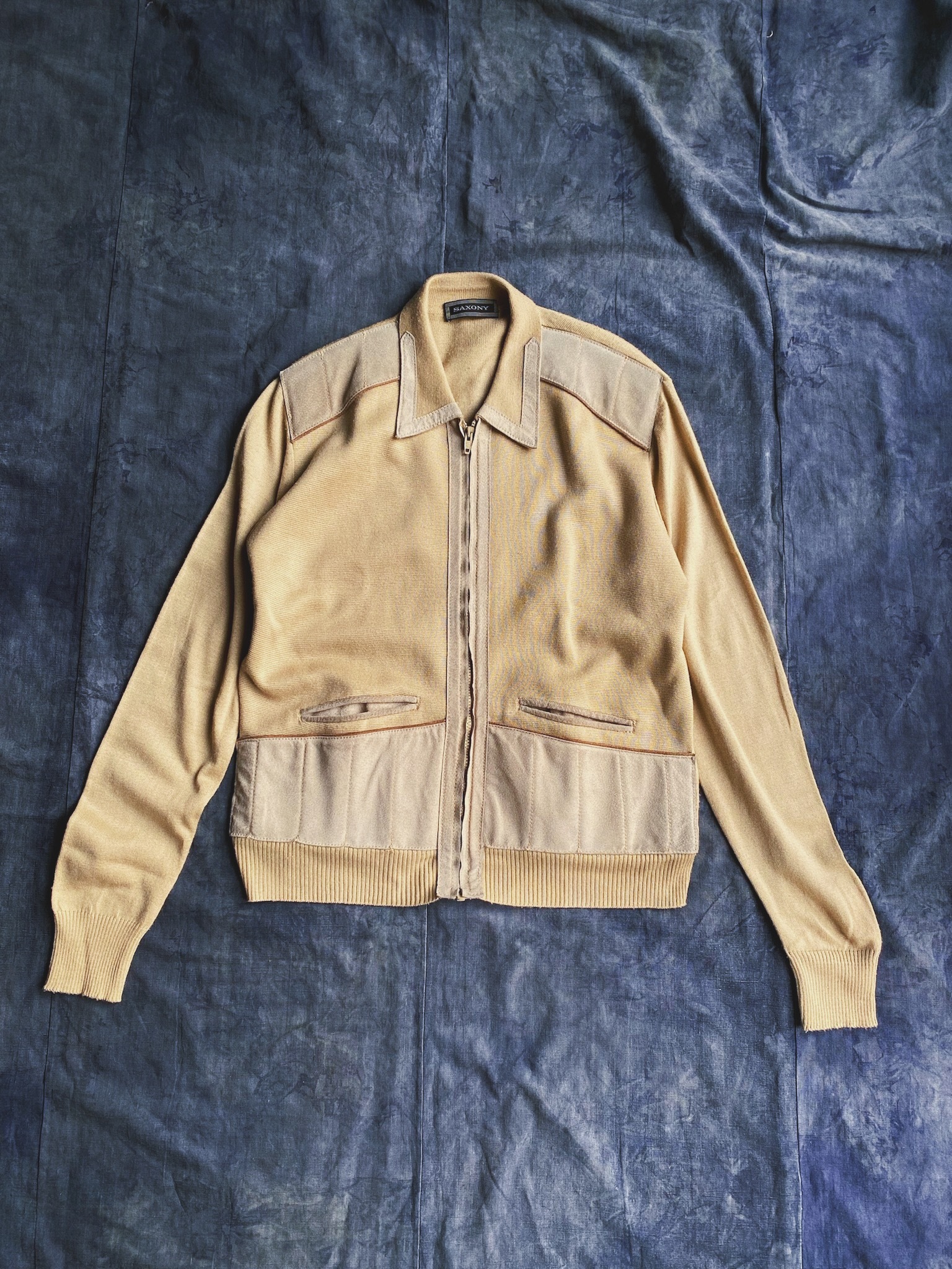 70-80s Suede Trim knit Jacket "SAXONY"/ 美式西部 麂皮拼接針織外套