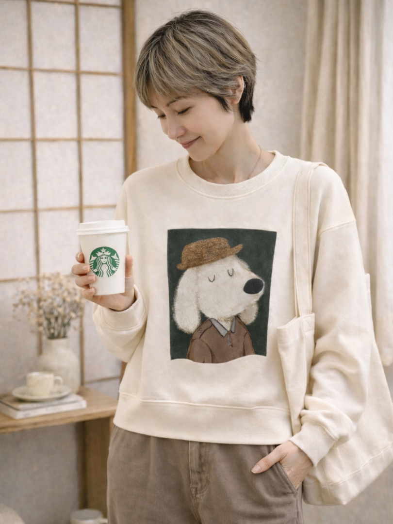 日常清爽感空氣棉★文青小狗印花長袖T