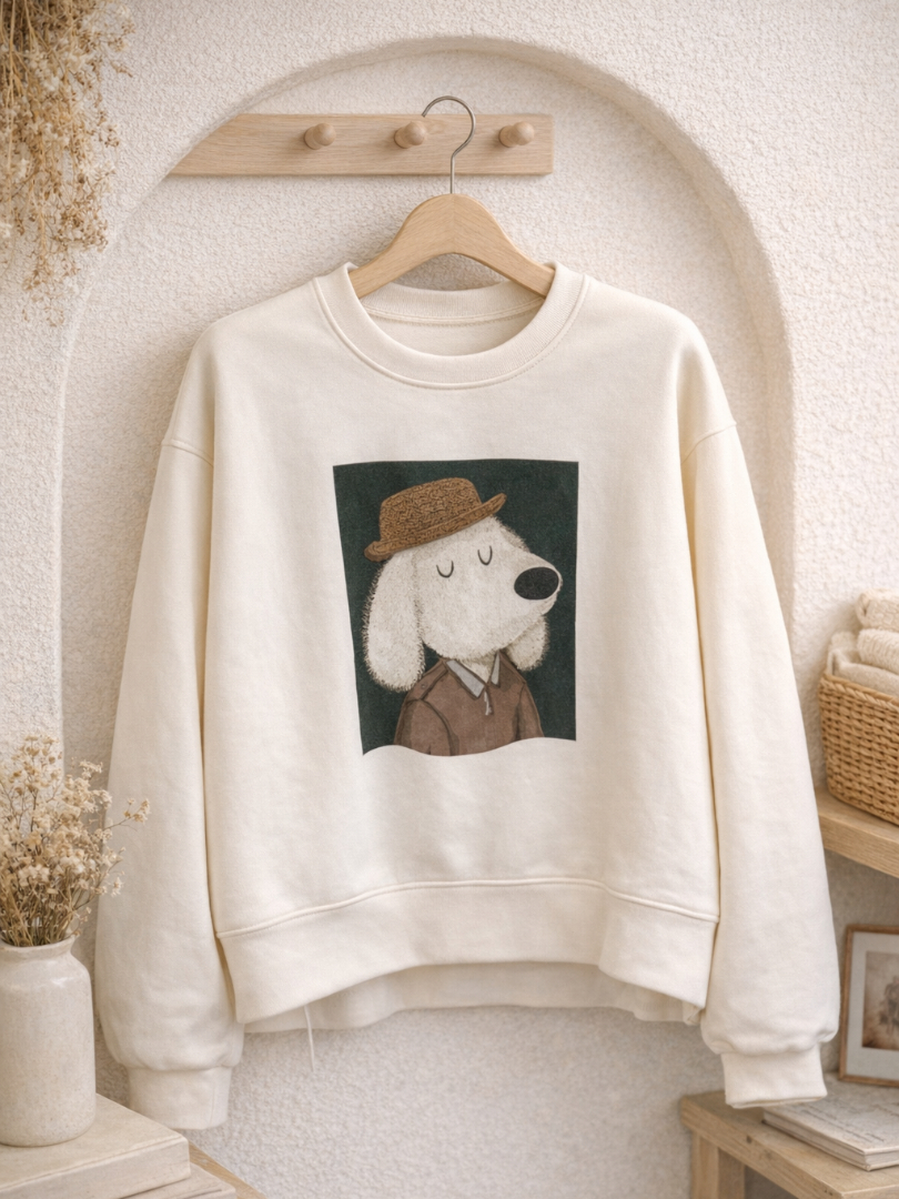 日常清爽感空氣棉★文青小狗印花長袖T