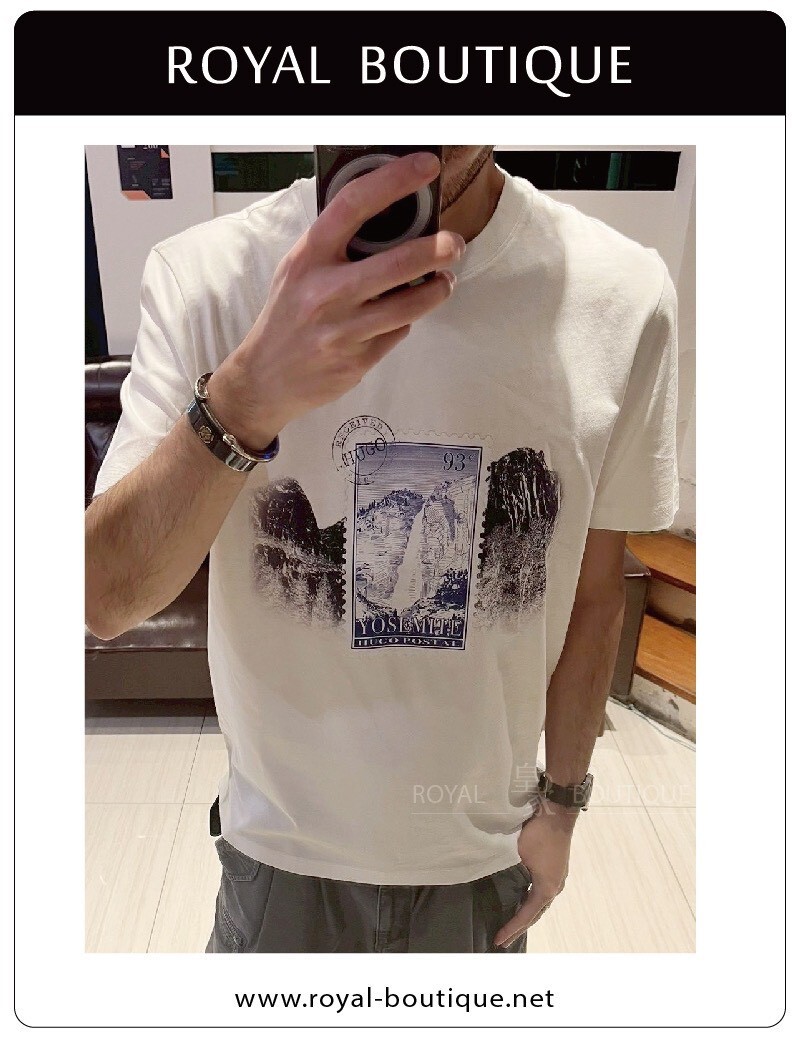 BOSS HUGO胸前水墨山水印花短T