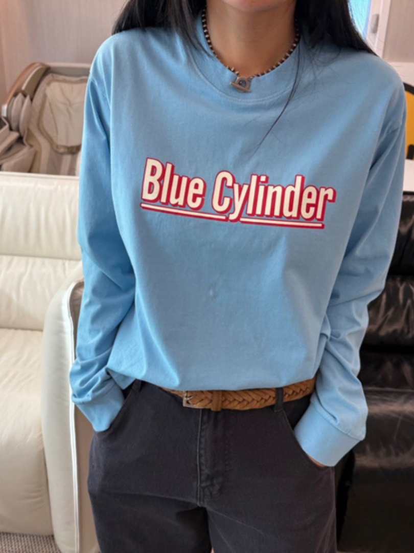 Blue Cylinder字母有磅數長袖棉T｜寬鬆顯瘦早春休閒穿搭