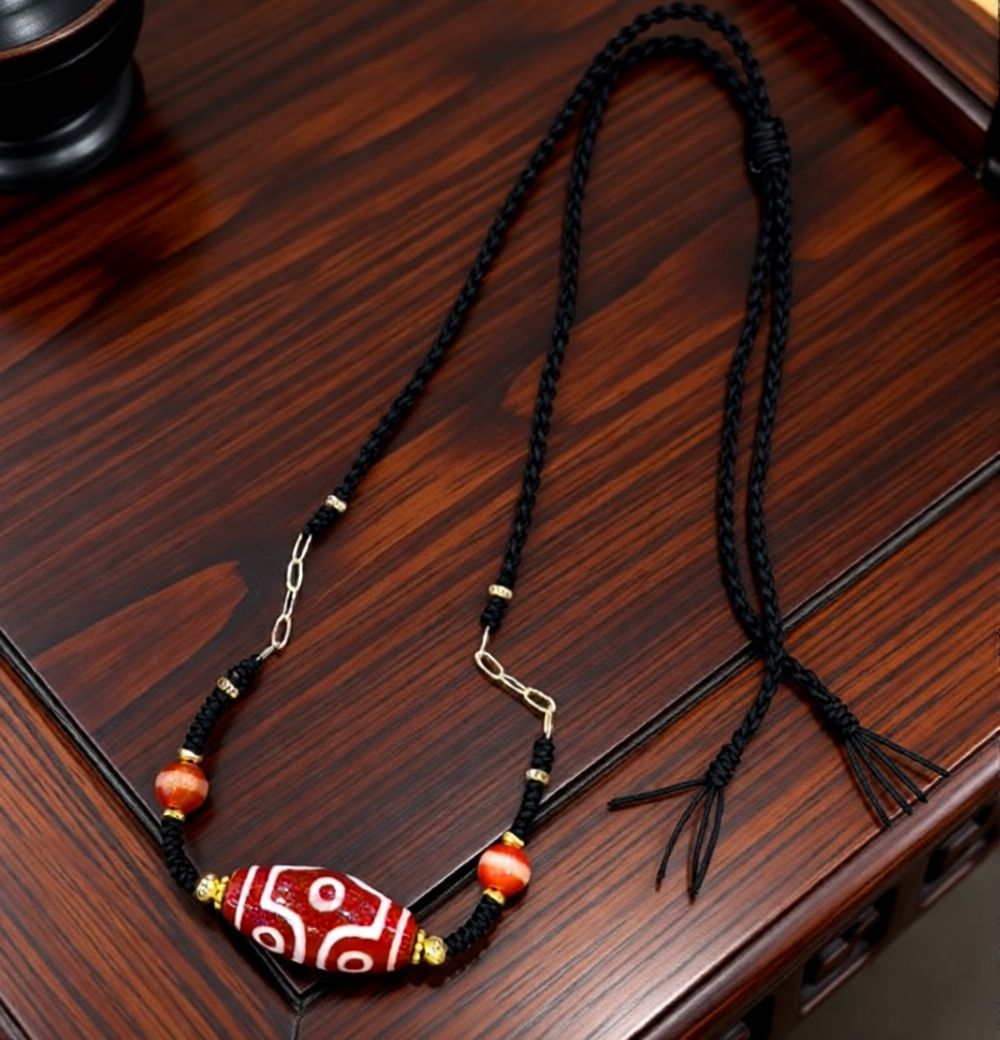 紅底白紋珠子項鏈