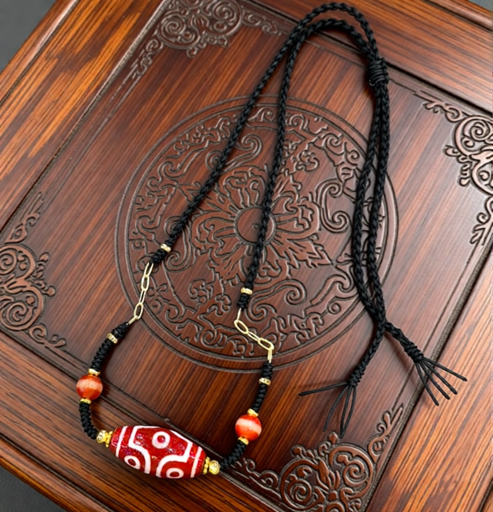 紅底白紋珠子項鏈