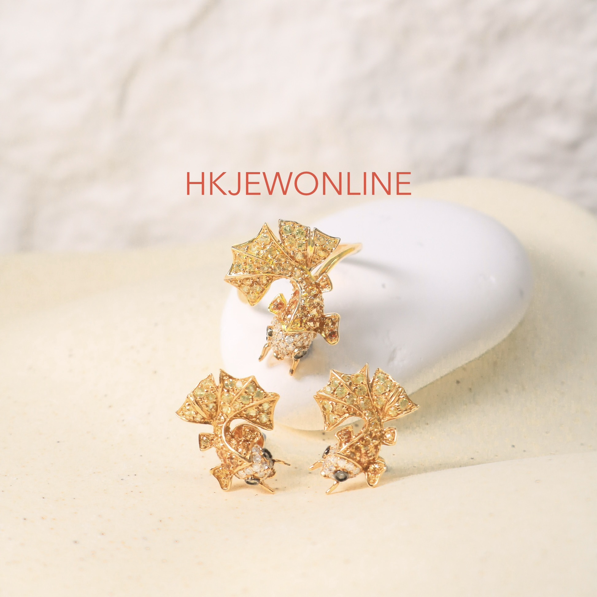 18K Rose Gold Yellow Sapphire & Diamond Goldfish Collection (Ring /Earrings)