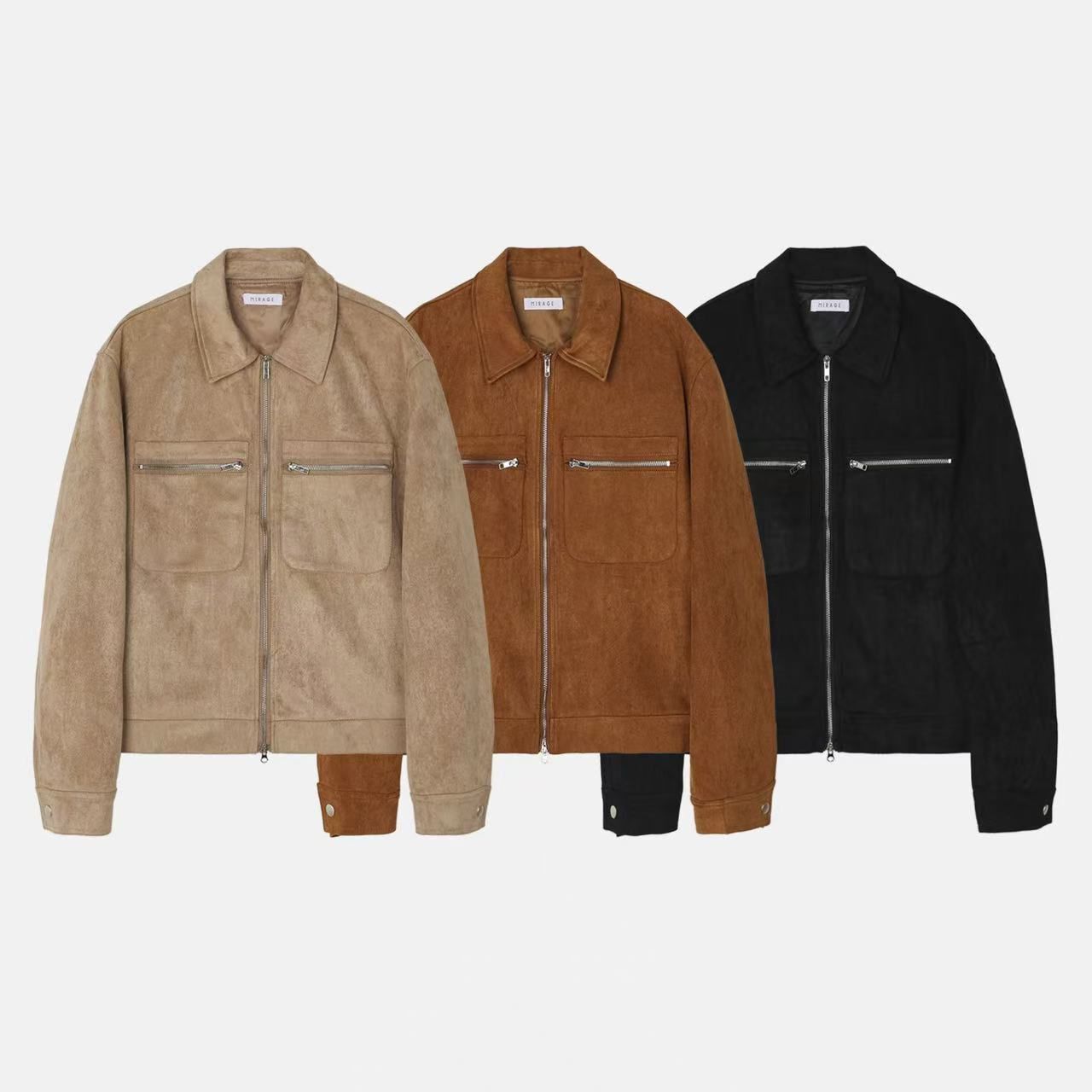 淨色反領拉鍊猄面外套 JK2783