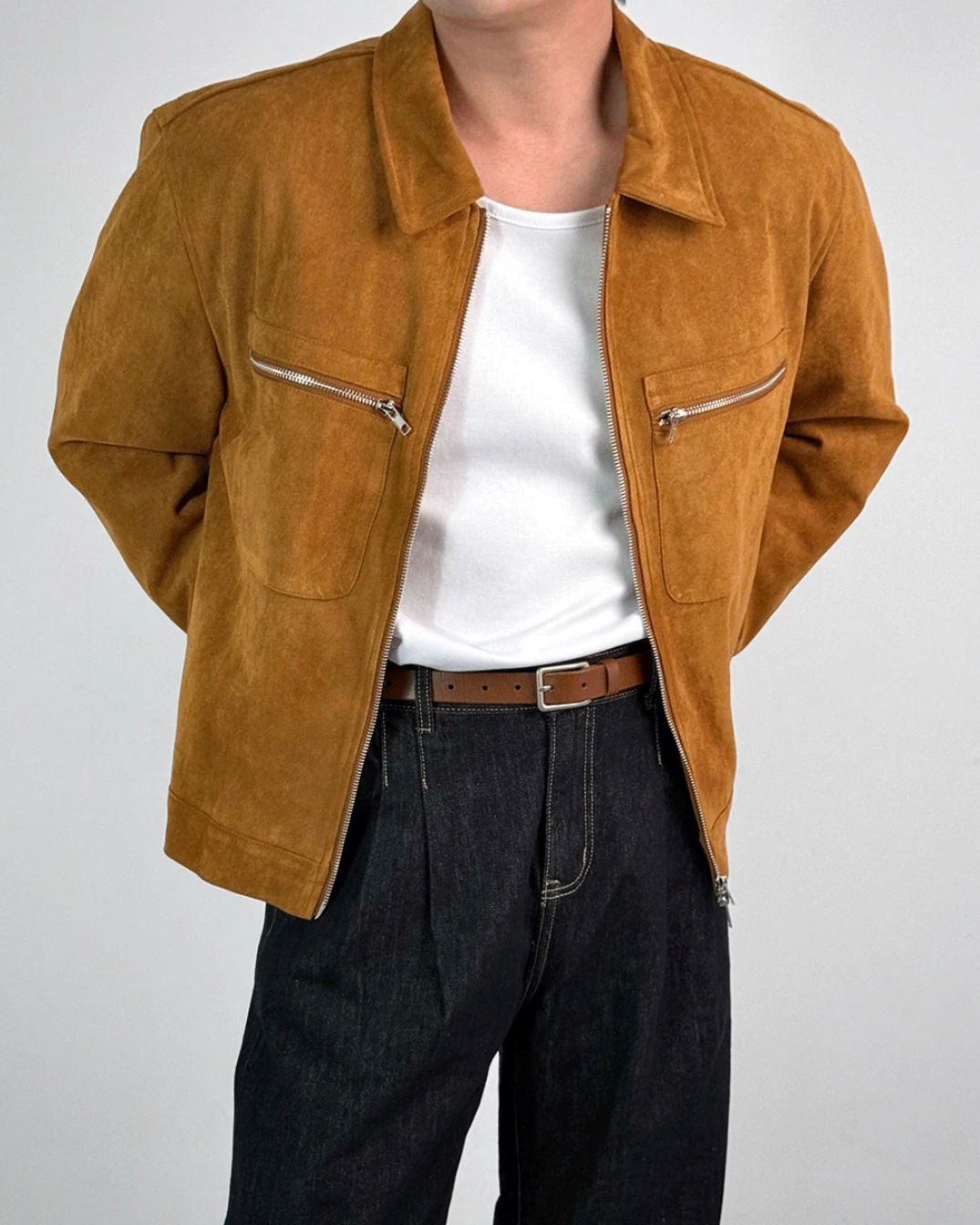 淨色反領拉鍊猄面外套 JK2783