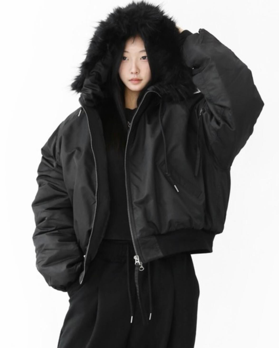 毛毛帽連帽拉鍊外套 GLAMOUR-138JK