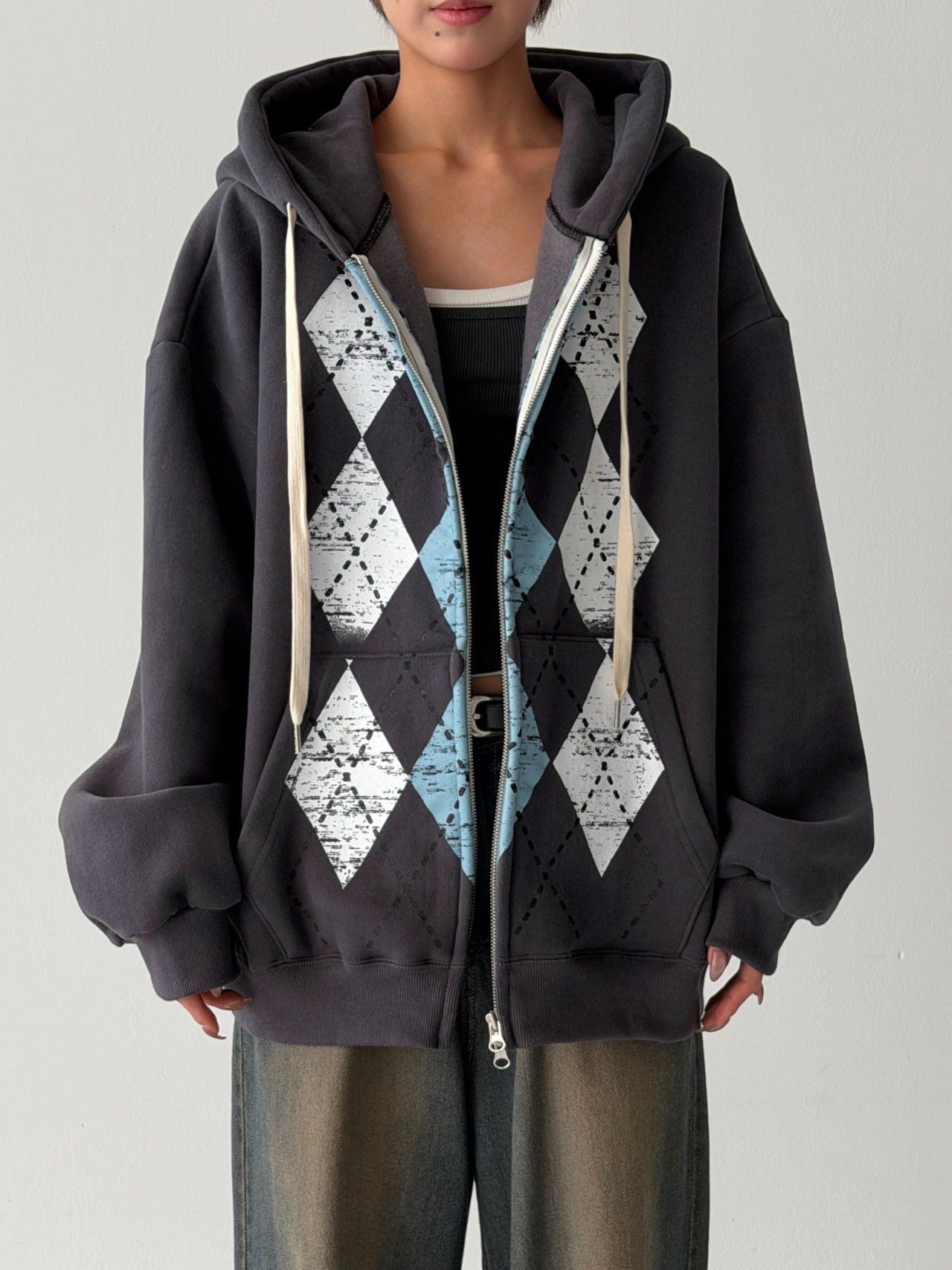 圖案連帽拉鍊外套(薄抓毛底) Hashtag-068JK