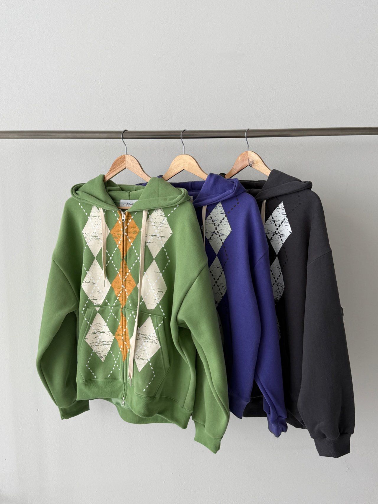 圖案連帽拉鍊外套(薄抓毛底) Hashtag-068JK