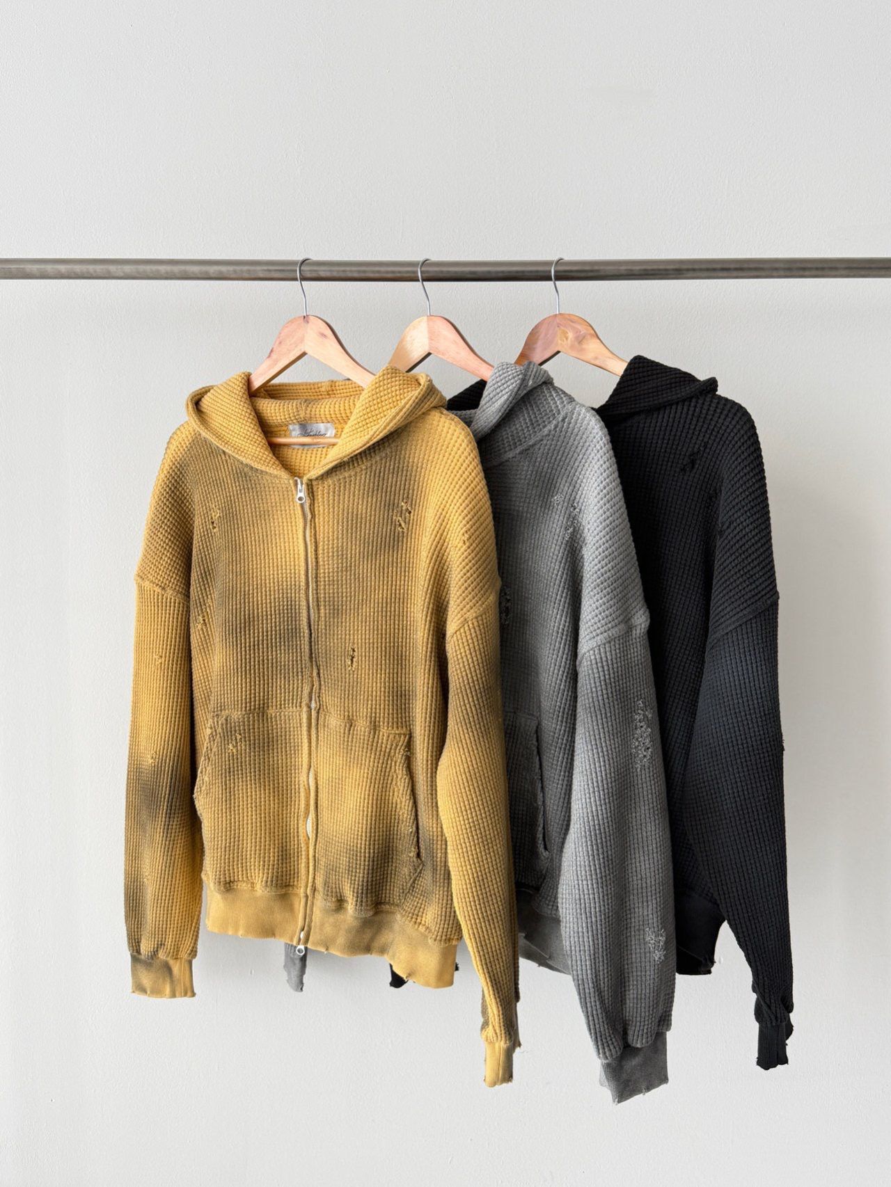 仿污連帽拉鍊針織外套 Hashtag-069JK