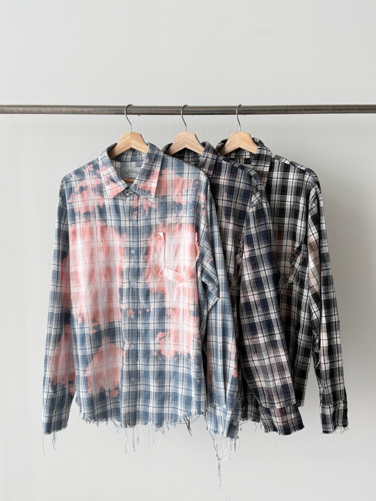 洗水拼色格仔長袖恤衫 Hashtag-070S