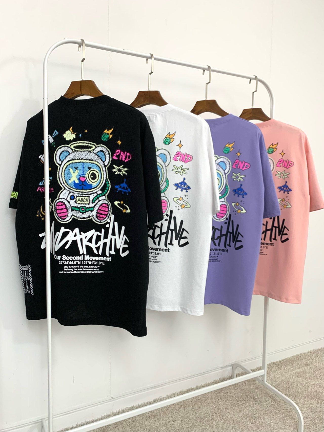 夜光熊仔圖案英文字短袖Tee 2nd-328T