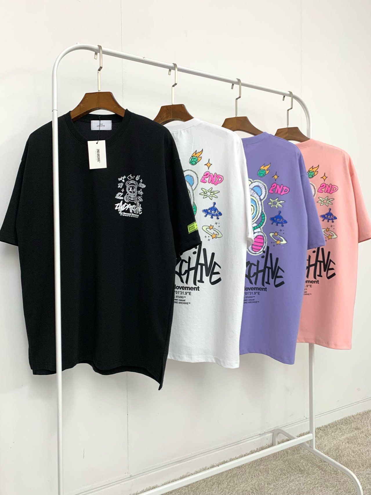 夜光熊仔圖案英文字短袖Tee 2nd-328T