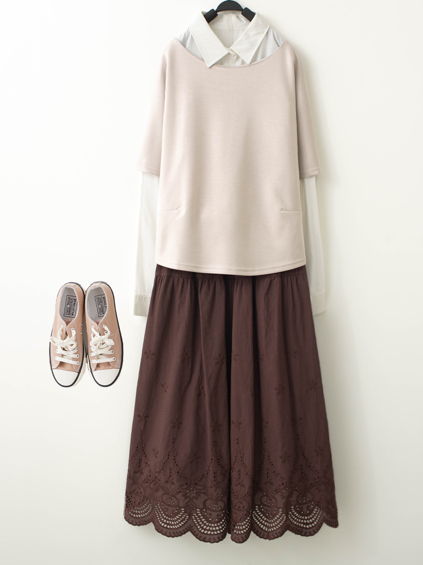 側邊抓褶上衣雙口袋襯衫繡花純棉寬褲組合