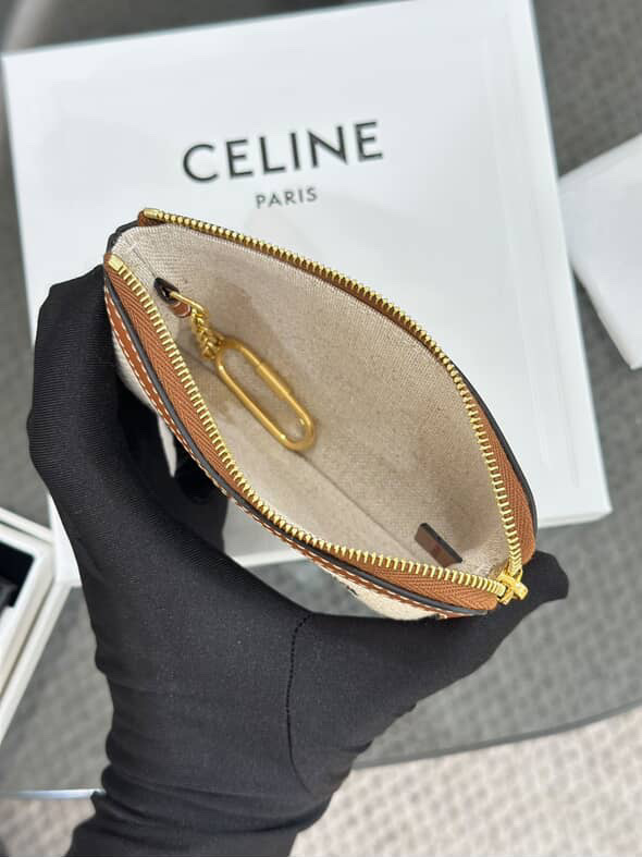 CELINE Coin Purse In Textile With Triomphe Embroidery