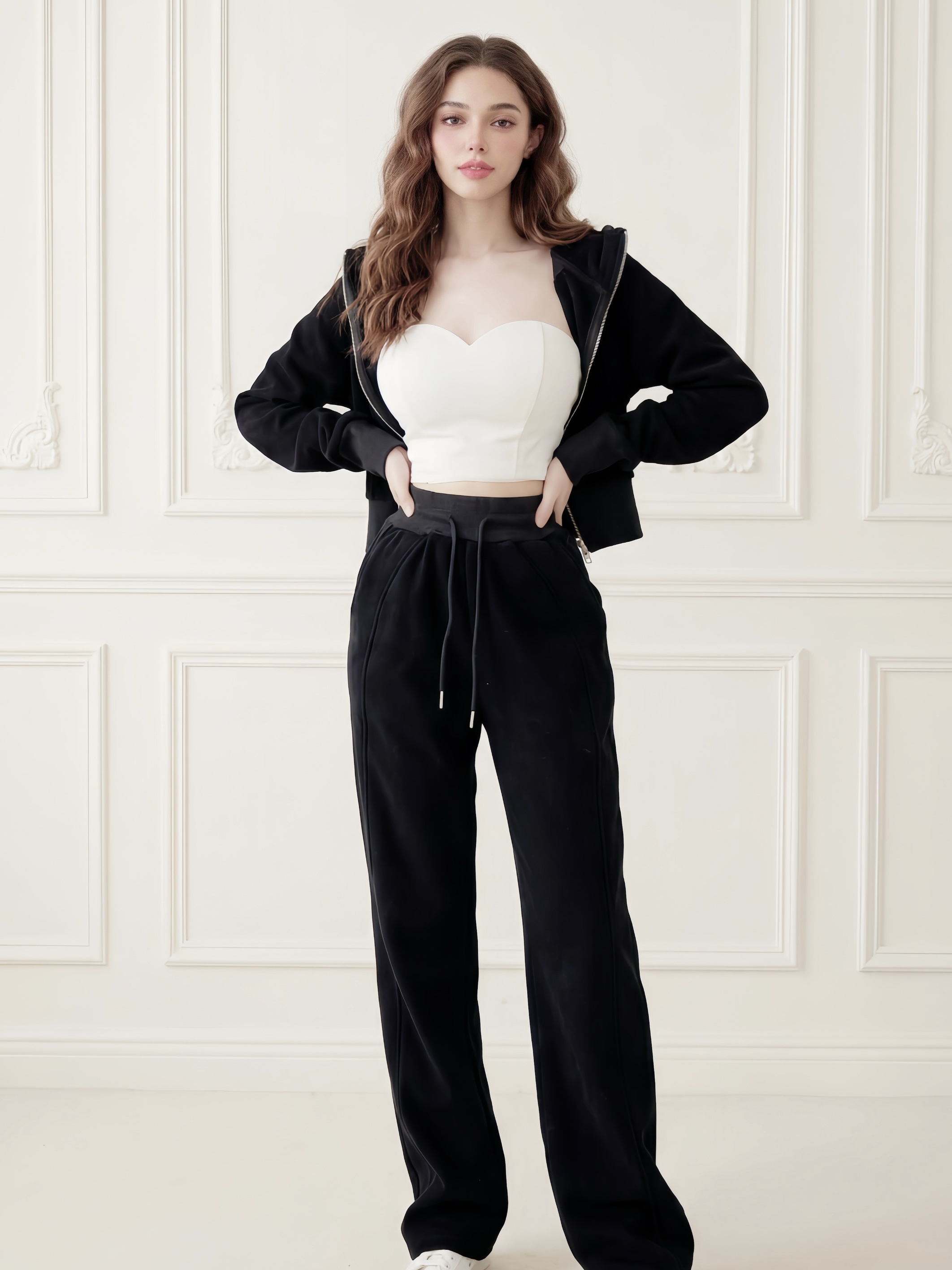 🤍內刷絨連帽運動外套+抽繩長褲兩件式（3色均碼）