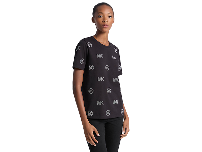 【Michael Kors Outlet】Embellished Logo Cotton T-Shirt  黑