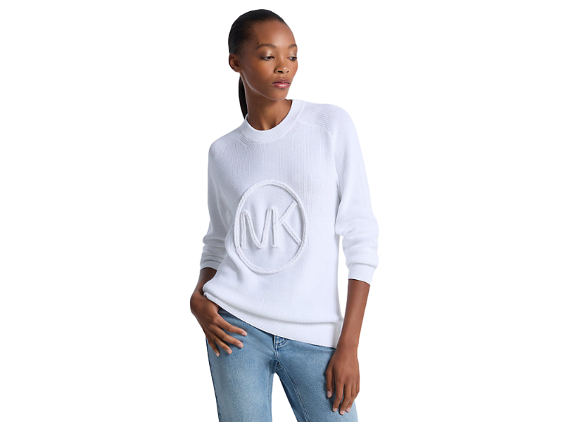 【Michael Kors Outlet】Braided Logo Cotton Blend Sweater  白
