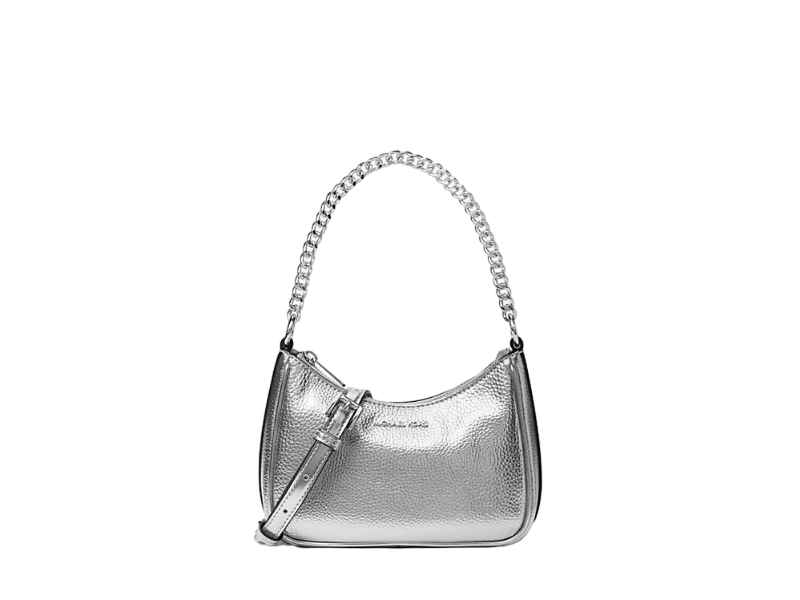 【Michael Kors Outlet】Jet Set Travel Small Metallic Convertible Crossbody Bag  銀